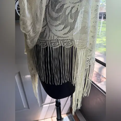 NOS vintage crochet boho large fringe shoulder shawl