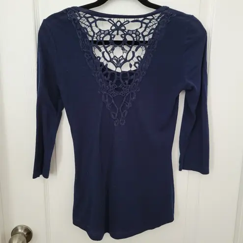 Almost Famous  shirt navy blue size S small. Lace detail on back