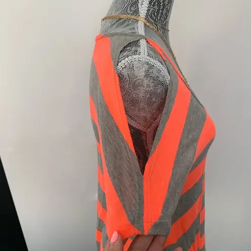 Tart Womens Neon Orange and Grey Stripped Cold Shoulder Tunic Top Size Small