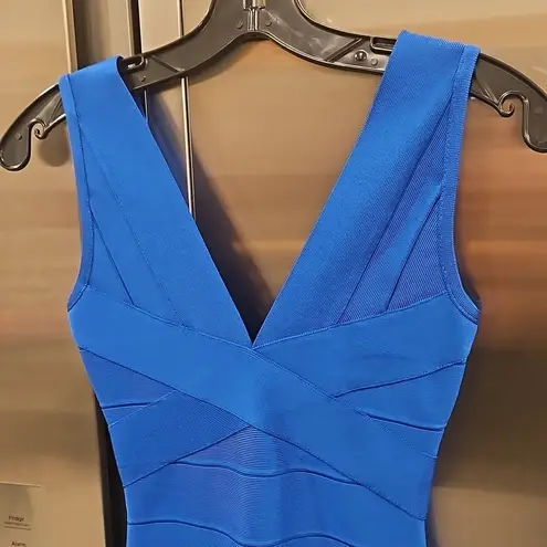 Herve Leger ππ V-neck Mini Bandage Dress ~ Bright Blue XS NWT