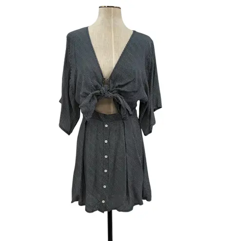 Faithfull the Brand Vinci Tie-Front Dress Cut Out Striped Navy Blue Size US 6