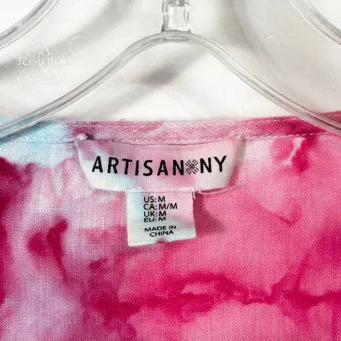 Artisan NY Medium Tunic Top Handmade Tie Dye Embroidered V Neck Boho Tassels 401