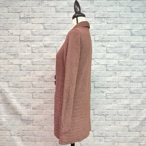 Fortune + Ivy Metallic Button Detail Shawl Collar Sweater Cardigan Brown S