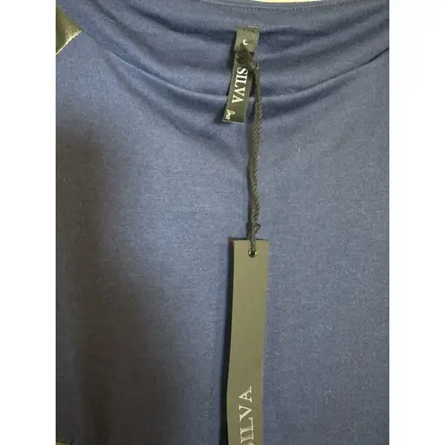 Silva Women’s Navy Blue Dress With Pleather Accents, Shoulder Pads, Fitting, L Size L