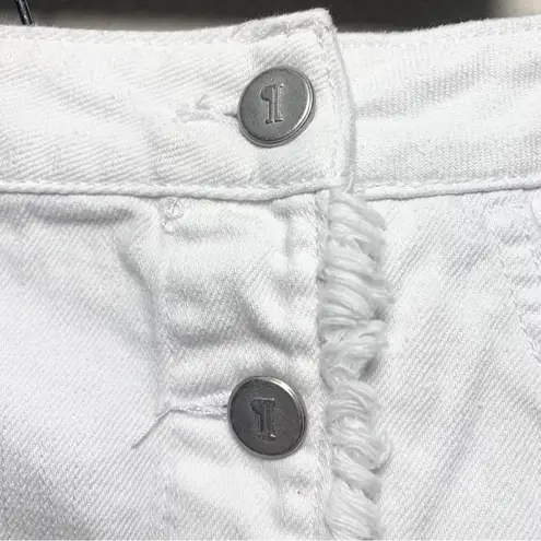 Pilcro and the Letterpress Anthropologie White Denim Raw Hem Fringe Skirt Size 2