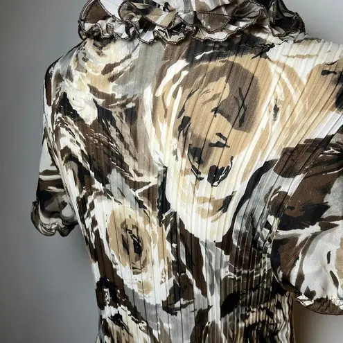 East 5th Y2K Ruffle Blouse Brown Black Size Large Office Siren Business Casual Floral 90s