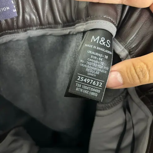 M&S Chocolate Brown Faux Leather Wide Leg Pants Women's Size 12 Regular