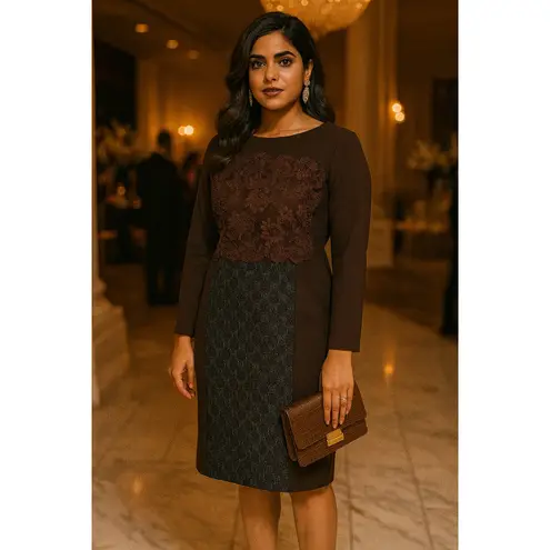 Shannon McLean Lace Tweed Dress Brown Vintage Dark Academia Career Event