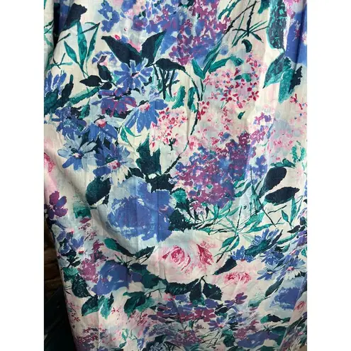 house dress floral pocket zip front purple pink green white