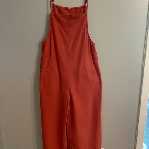 Linen Cotton Blend Rust Sleeveless Comfy Summer Jumpsuit Red Size XS - Image 2