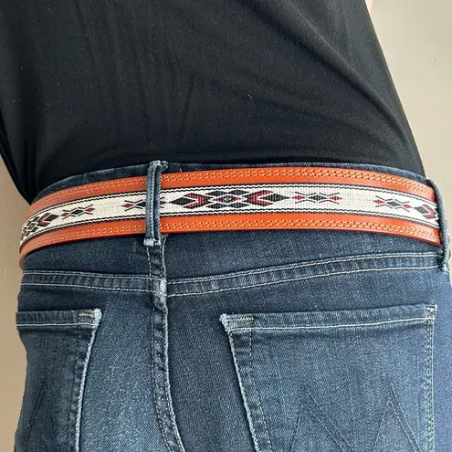 Southwestern Brown Leather Woven Patterned Belt Cowboy Rodeo