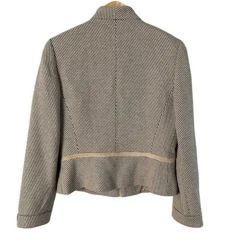 Carlisle Vintage 90s Woven Wool Blazer Jacket Tan Black High Collar Zip Up, Sz 4