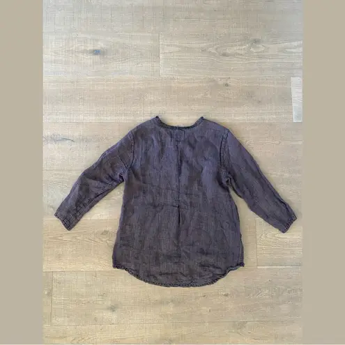 Flax 100% linen purple button trim crossover long sleeve