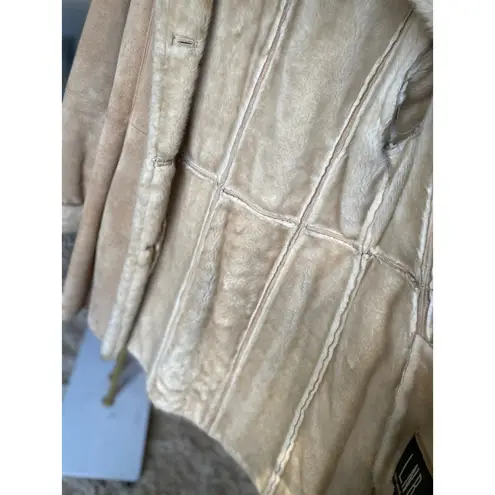 Leather Pennylane Longline Coat L LNR Faux Fur Lined Boho 70s Y2K Boho Retro VTG Tan Size L