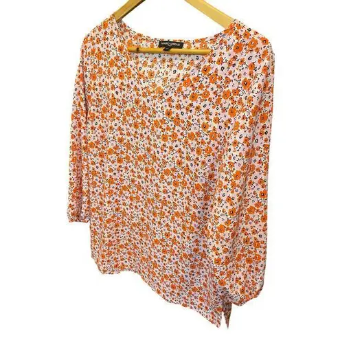 Mario Serrani Women's Orange & Pink Cherry Blossomā Floral Blouse V-Neck, Medium