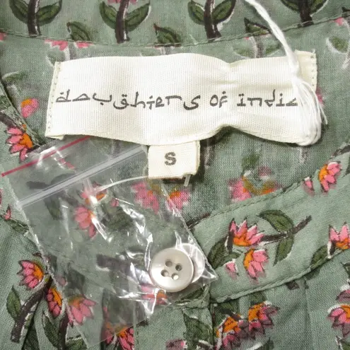 NWoT Daughter's of India Prairie Midi in Sage Floral Cotton Blockprint Dress S Green