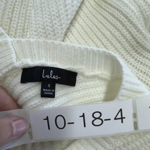 Lulus Sweater Womens Small Ivory White Knit Pullover Crewneck Casual V Back