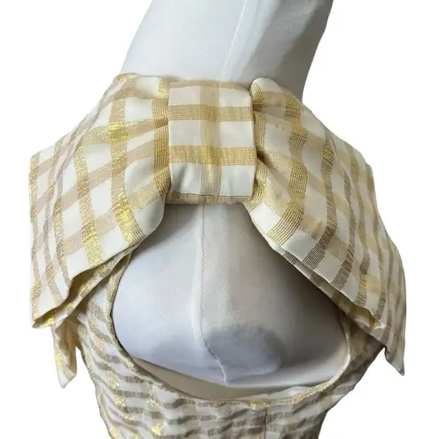 Rebecca Vallance NWT Almeria One Shoulder Mini Dress Size 14 Metallic Gingham Gold