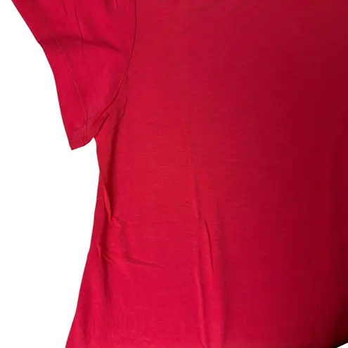 CAARA Sz Large Red Rayon Blend Waist Tie Buttery Soft Casual Plain Crewneck Tee