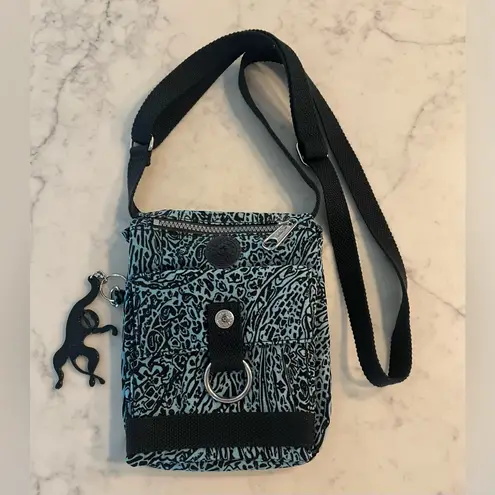Kipling Crossbody Bag Blue Handbag Purse Animal Print Monkey Charm EUC