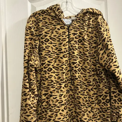 Constellation Prize Leopard Print Fleece Robe Hoodie Full Zip Long Size 2X Brown