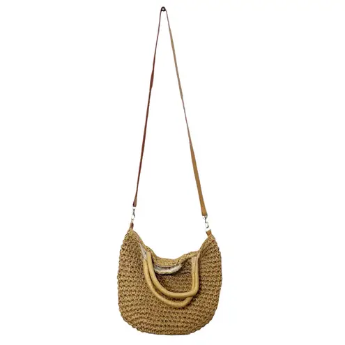 Hat Attack NWT Daily Woven Raffia Crossbody Bag Tan One Size Summer Casual