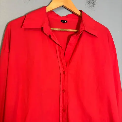 Monrow Women's Poplin Oversized Button Down Shirt Pink Coral Size Small Preppy