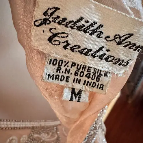 JUDITH ANN CREATIONS 1920s Style Silk Peach Beaded Flapper Dress Size M