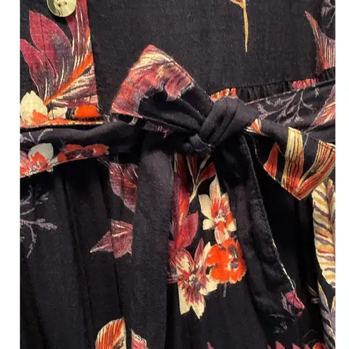 Patrons of Peace Black Tropical Floral Shirt Mini Dress Size Medium