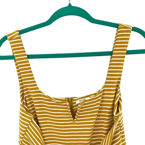 Saylor Heathe Striped Jumpsuit Yellow White Stripe Wide Leg Tie Front Size Small