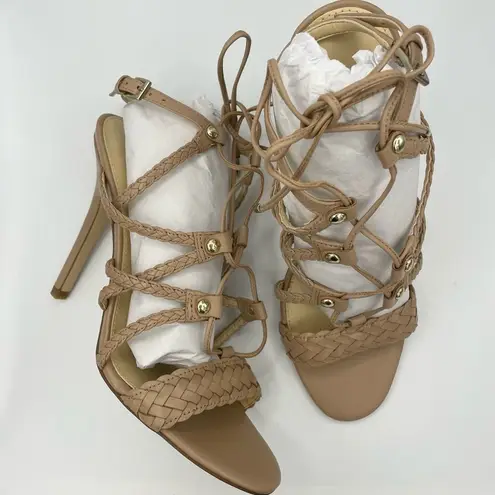 Ivanka Trump leather strappy tan high heels women Size 9M
