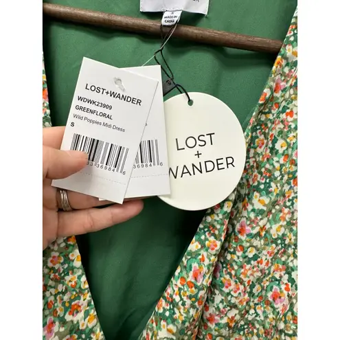 Lost + Wander  Wild Poppies Floral Wrap Midi Dress Green Size S