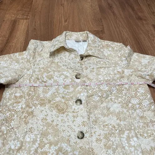 Chico's  Womens Quilted Jacket Cream Beige Floral Print Button Up Size 3/16-18/XL