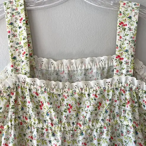 BENLEE Vtg Floral Tank Midi Pullover Dress Ruffle Neckline Tiered Skirt Size 8 Red