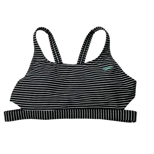 Speedo  UPF 50+ Black & White Striped Endurance Lite Cutout Open-Back Bikini Top