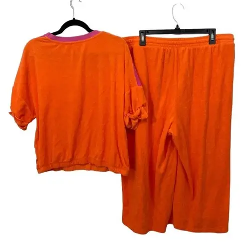 New York & Company Loop Terry Top and Wide Leg Pants Size XL Orange and Pink