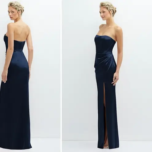 After Six Strapless Topstitched Corset Satin Maxi Dress Size 12 Blue