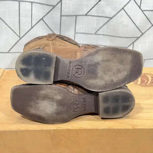 Womens Roper Cowboy Boots Size 11 Brown Suede Tooled Leather Floral Western