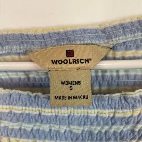 Woolrich  Striped Tee S Oversized Lettuce Hem Crepe Plisse Boat Neck Short Sleeve