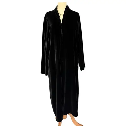 Easy Spirit Vintage Black Velvet Duster Topper Coat (Fits M) Long Black Open Front Duster