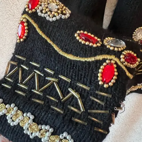 Pierre Cardin Vintage 80’s Black Silk Angora Beaded Cardigan