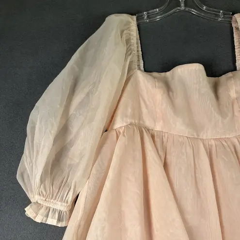 Anna Grace Dress Womens Large Pink Puff Sleeve Square Neck Sheer Overlay Party