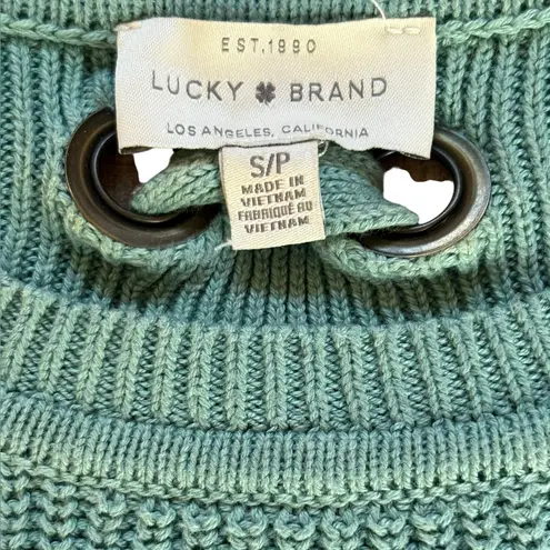 Lucky Brand  Cotton Knit Sweater Lace Up Back Turquoise Womens Size Small