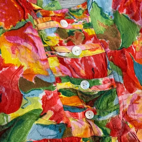 Rene Derby Multicolor Floral Sundress Sleeveless Back Cutout K23 fairycore Red Size XS