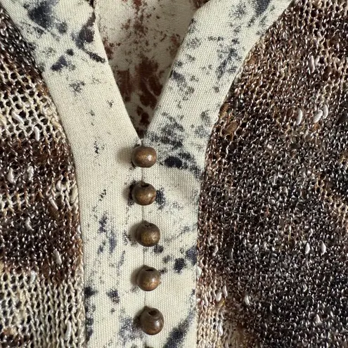 Alberto Makali Women Leopard Print Open Knit Nubby Tunic Top Handkerchief Medium