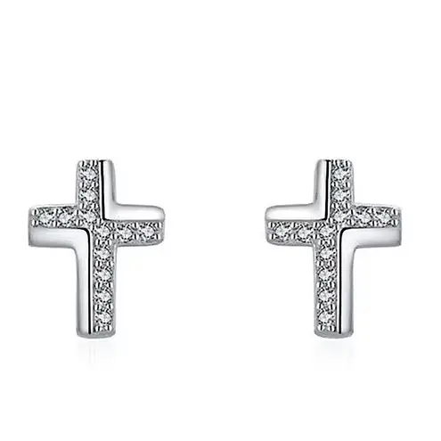 Boutique Diamond Cross Stud Earrings | White Gold Plated Silver