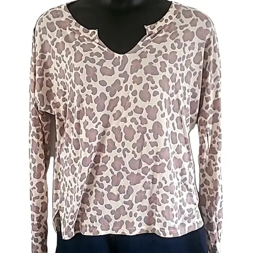 NWOT Blis Women’s Beige Pink Leopard Animal Print Long Sleeve Top Size XL Tan