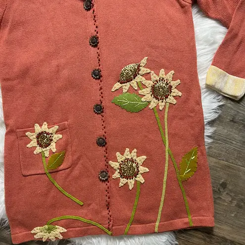 Storybook Knits vintage Autumn sunflowers embellished cardigan sweater