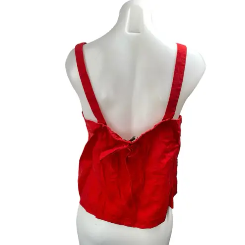 J.Crew 100% Linen Women's Red Sleeveless Cami Square Neck Crop Tank Top Size M Size M