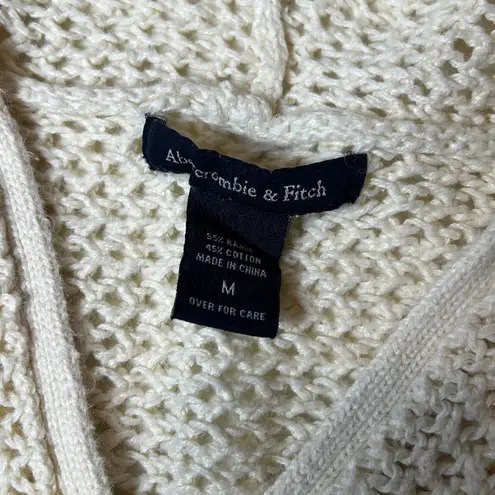 Abercrombie & Fitch  Cream Knit Hoodie Women's M Pullover Ramie Cotton Blend